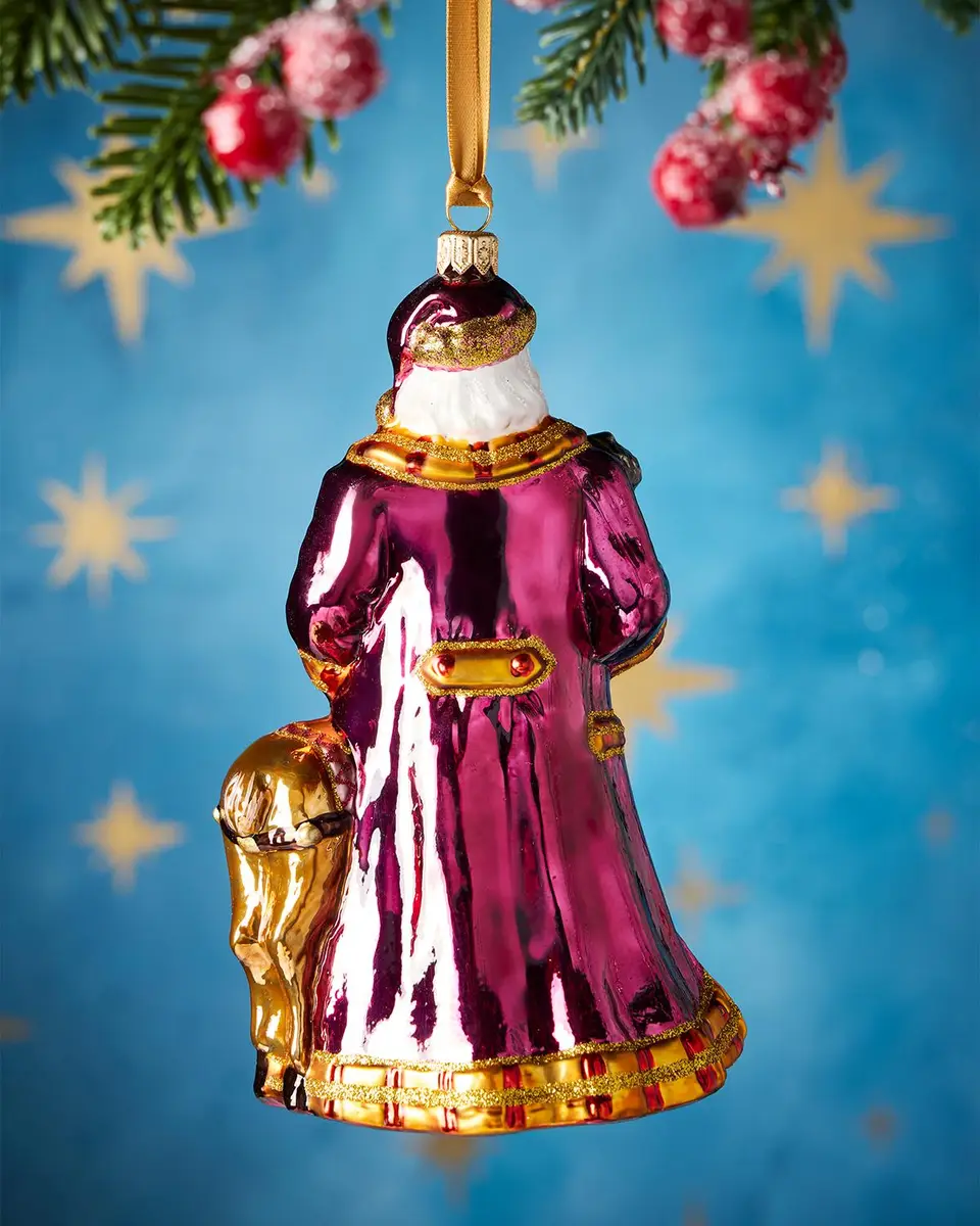 Exclusive Santa With Deer Glass Ornament | Thumbnail 2