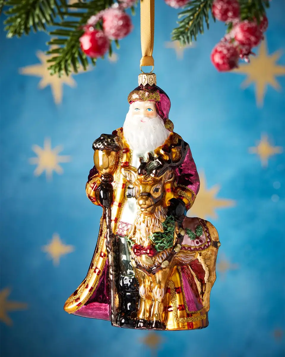 Exclusive Santa With Deer Glass Ornament | Thumbnail 3