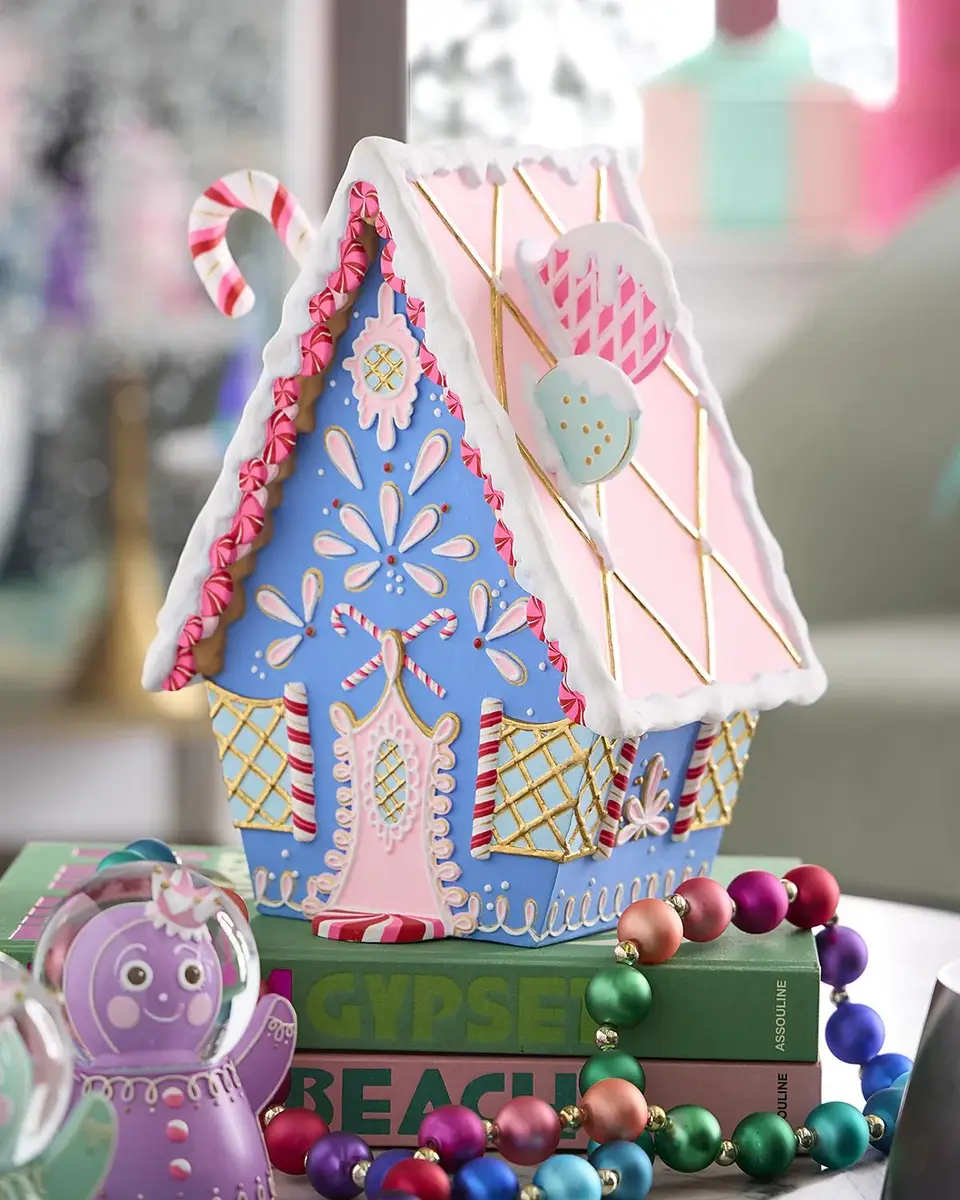 Glitterville Rainbow Gingerbread House Christmas Decoration, Light Blue | Thumbnail 2 Glitterville Rainbow Gingerbread House Christmas Decoration, Light Blue | Thumbnail 2