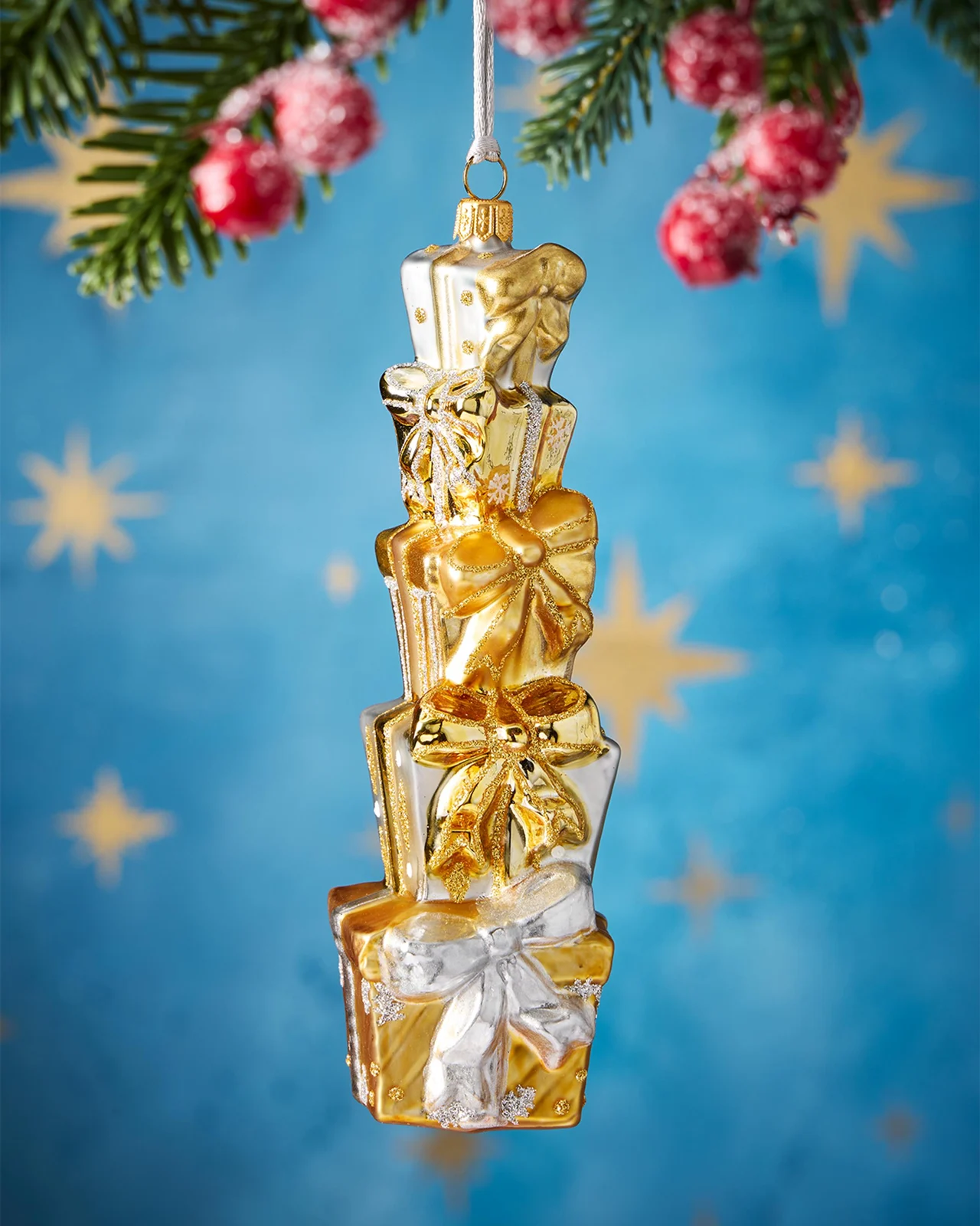 Exclusive Stack Of Presents Glass Ornament