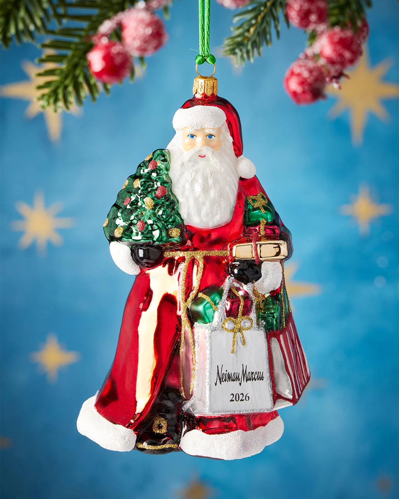 Neiman Marcus Shopping Santa Glass Ornament