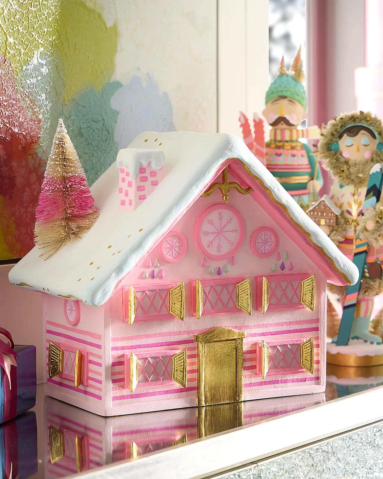 Glitterville 16" Pink Chalet Christmas Display
