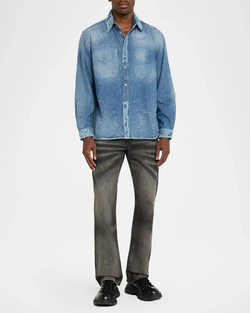 Diesel Men's Distressed Patch-Effect Denim Shirt | Thumbnail 2