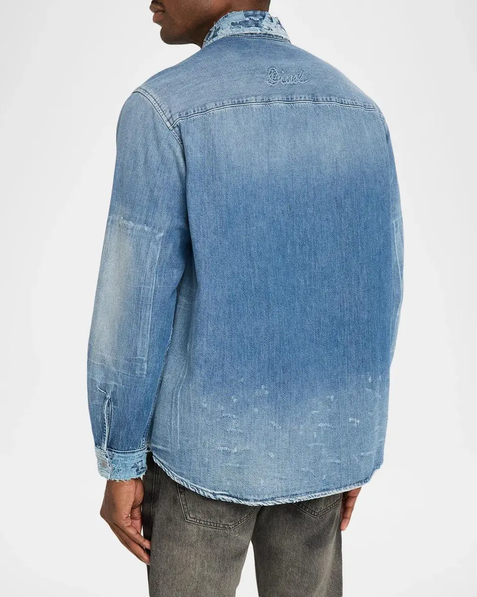Diesel Men's Distressed Patch-Effect Denim Shirt | Thumbnail 3