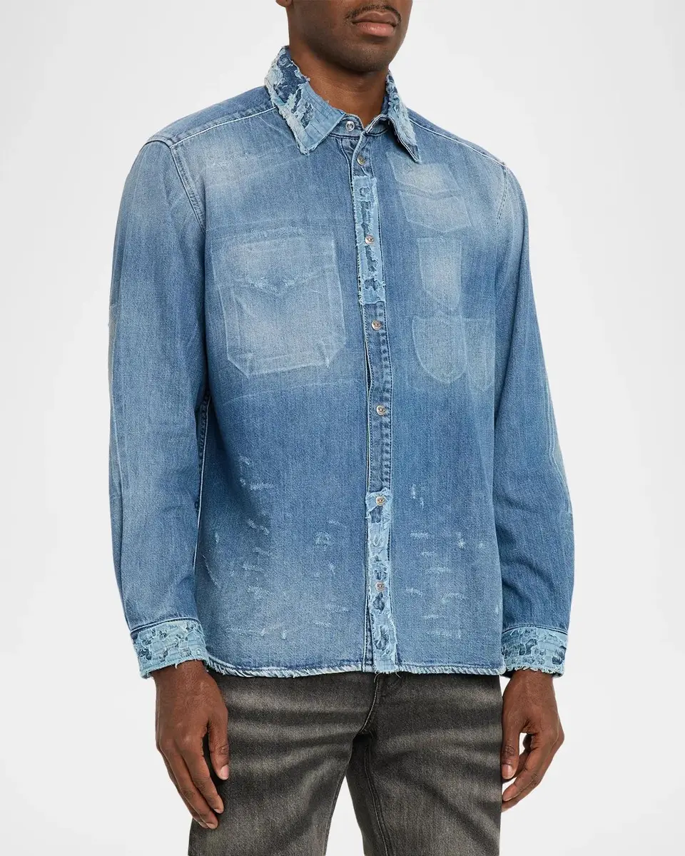 Diesel Men's Distressed Patch-Effect Denim Shirt | Thumbnail 4