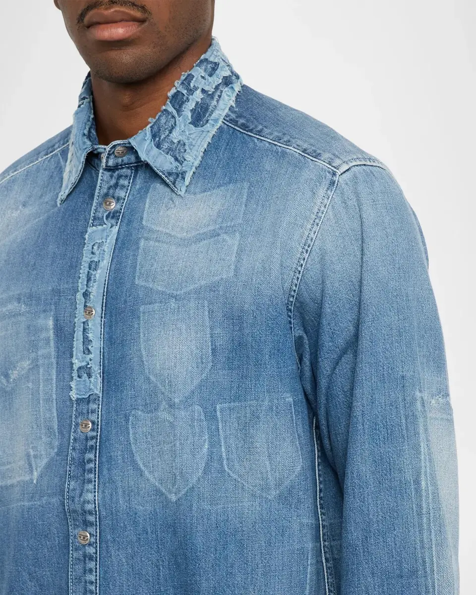 Diesel Men's Distressed Patch-Effect Denim Shirt | Thumbnail 5