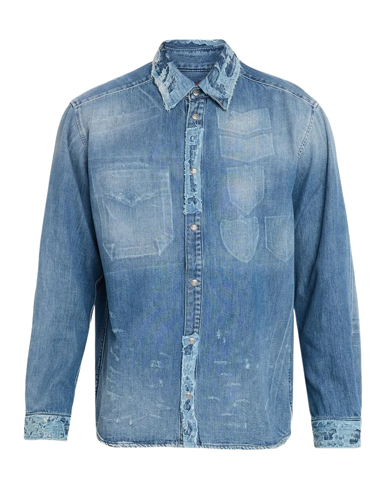 Diesel Men's Distressed Patch-Effect Denim Shirt