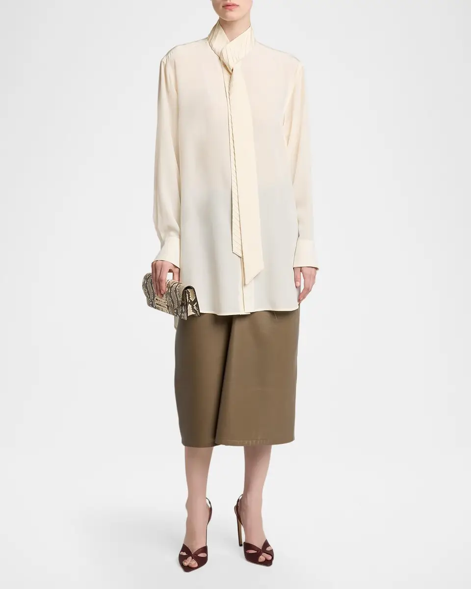 Victoria Beckham Scarf-Neck Silk Button-Down Blouse | Thumbnail 2