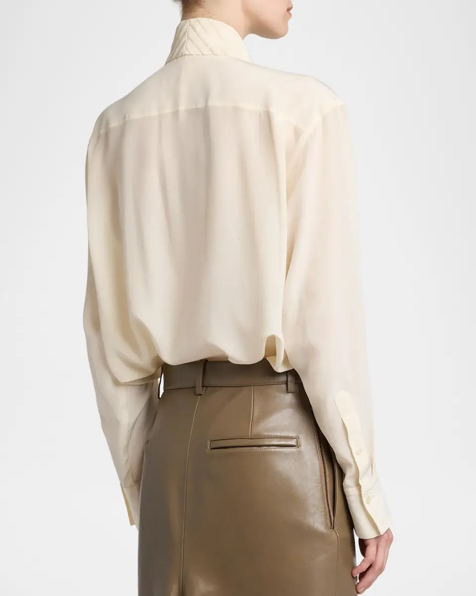Victoria Beckham Scarf-Neck Silk Button-Down Blouse | Thumbnail 3