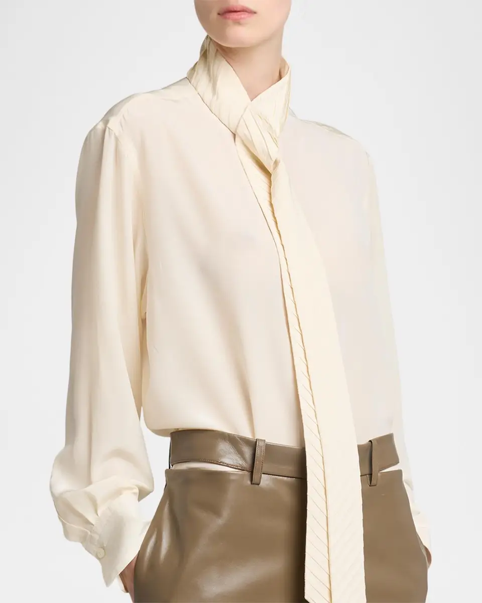 Victoria Beckham Scarf-Neck Silk Button-Down Blouse | Thumbnail 4