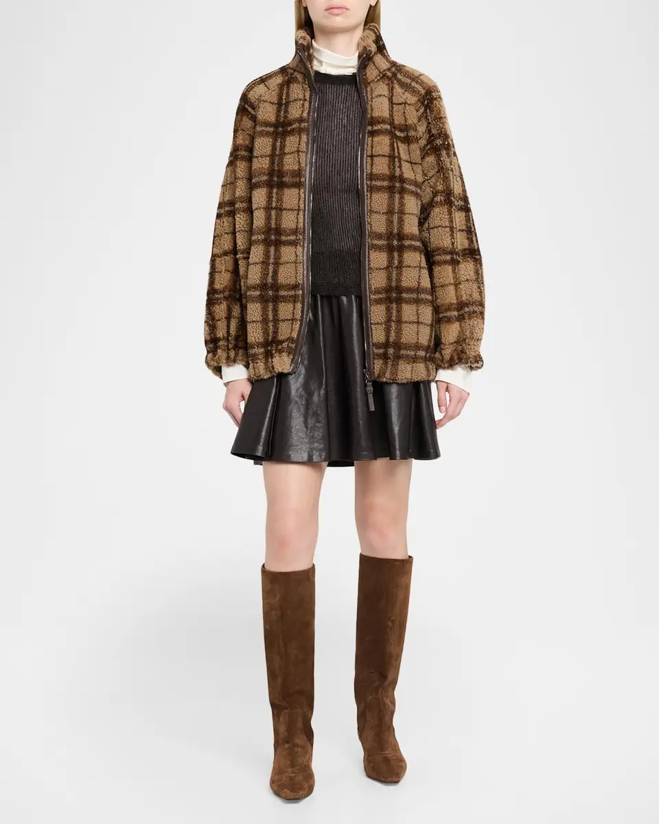 Brunello Cucinelli Check Lamb Shearling Zip Jacket | Thumbnail 2 Brunello Cucinelli Check Lamb Shearling Zip Jacket | Thumbnail 2