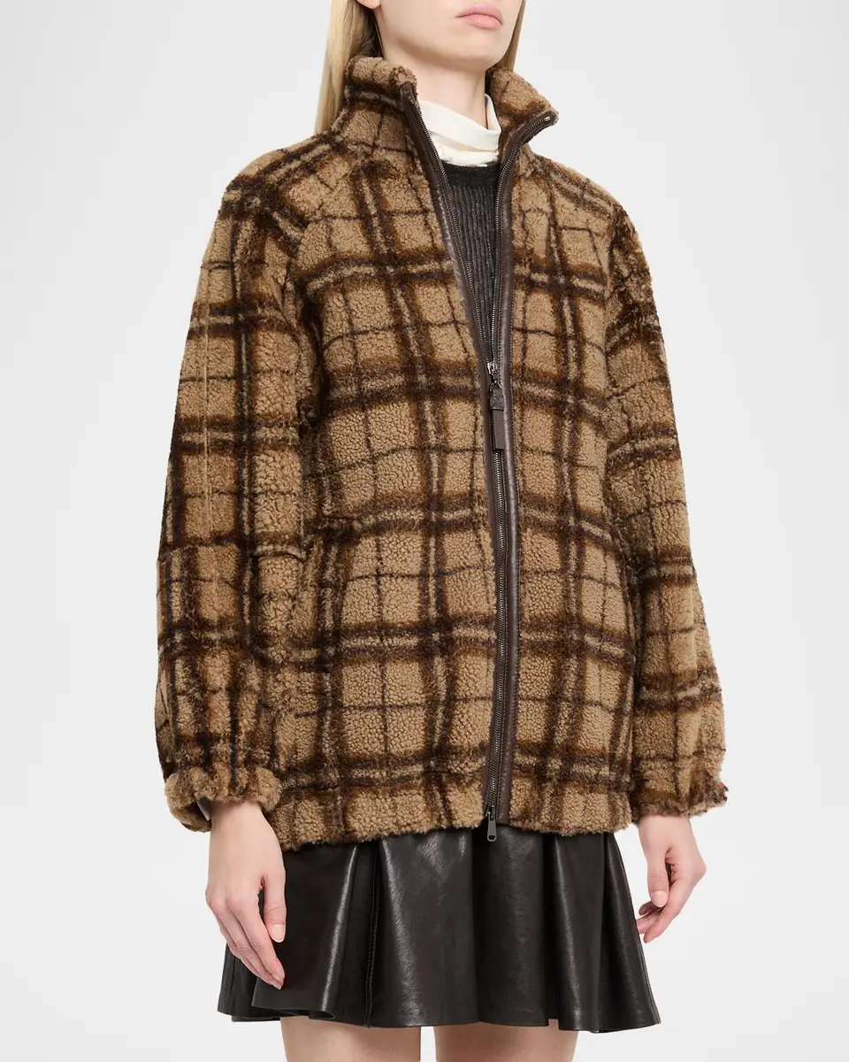 Brunello Cucinelli Check Lamb Shearling Zip Jacket | Thumbnail 4 Brunello Cucinelli Check Lamb Shearling Zip Jacket | Thumbnail 4