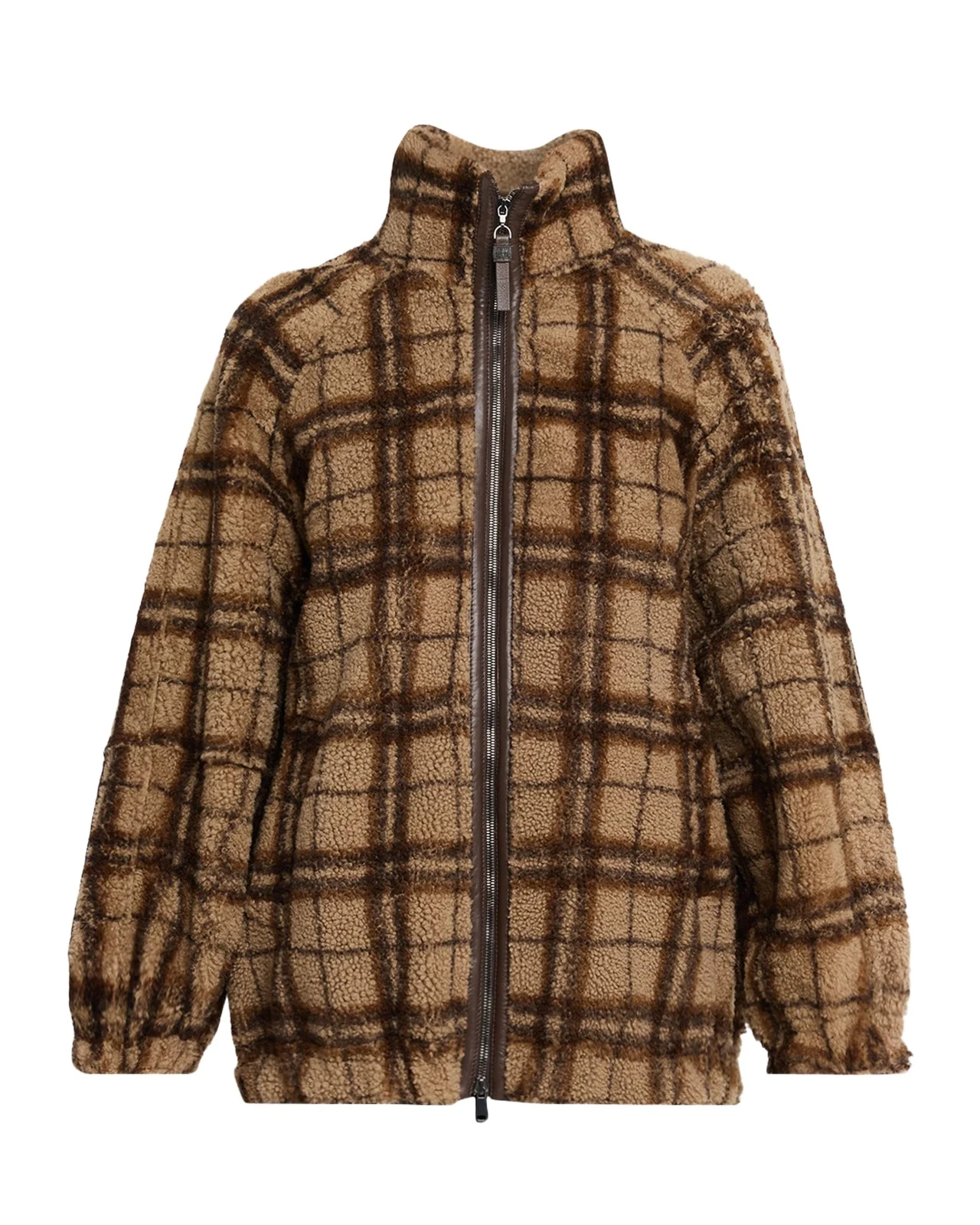 Brunello Cucinelli Check Lamb Shearling Zip Jacket