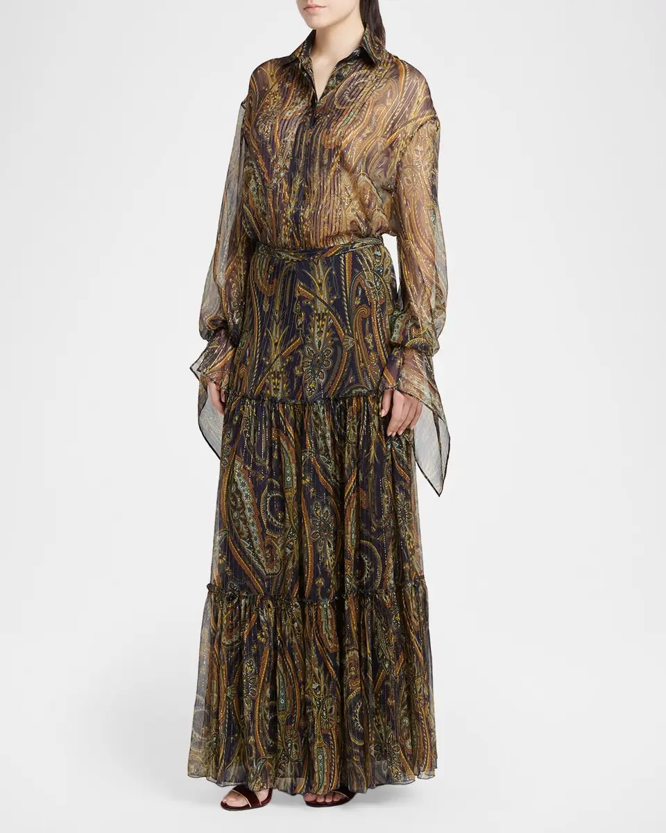 Etro Paisley Semi-Sheer Silk Long-Sleeve Blouse | Thumbnail 2 Etro Paisley Semi-Sheer Silk Long-Sleeve Blouse | Thumbnail 2