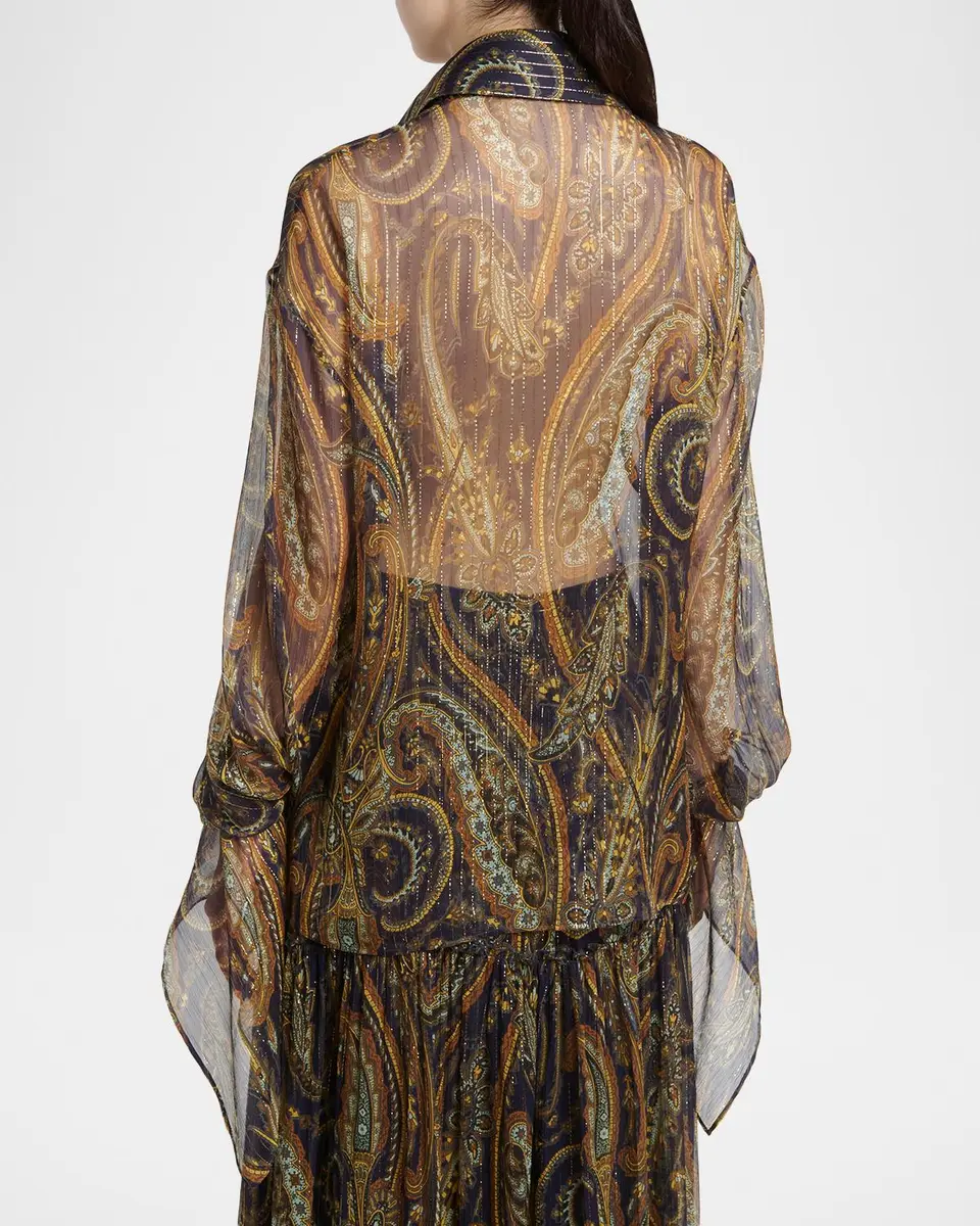 Etro Paisley Semi-Sheer Silk Long-Sleeve Blouse | Thumbnail 3 Etro Paisley Semi-Sheer Silk Long-Sleeve Blouse | Thumbnail 3