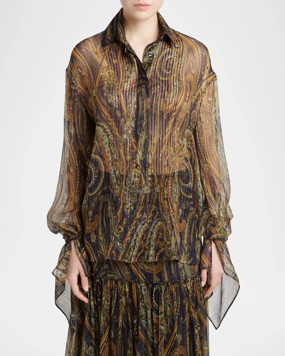 Etro Paisley Semi-Sheer Silk Long-Sleeve Blouse | Thumbnail 4 Etro Paisley Semi-Sheer Silk Long-Sleeve Blouse | Thumbnail 4