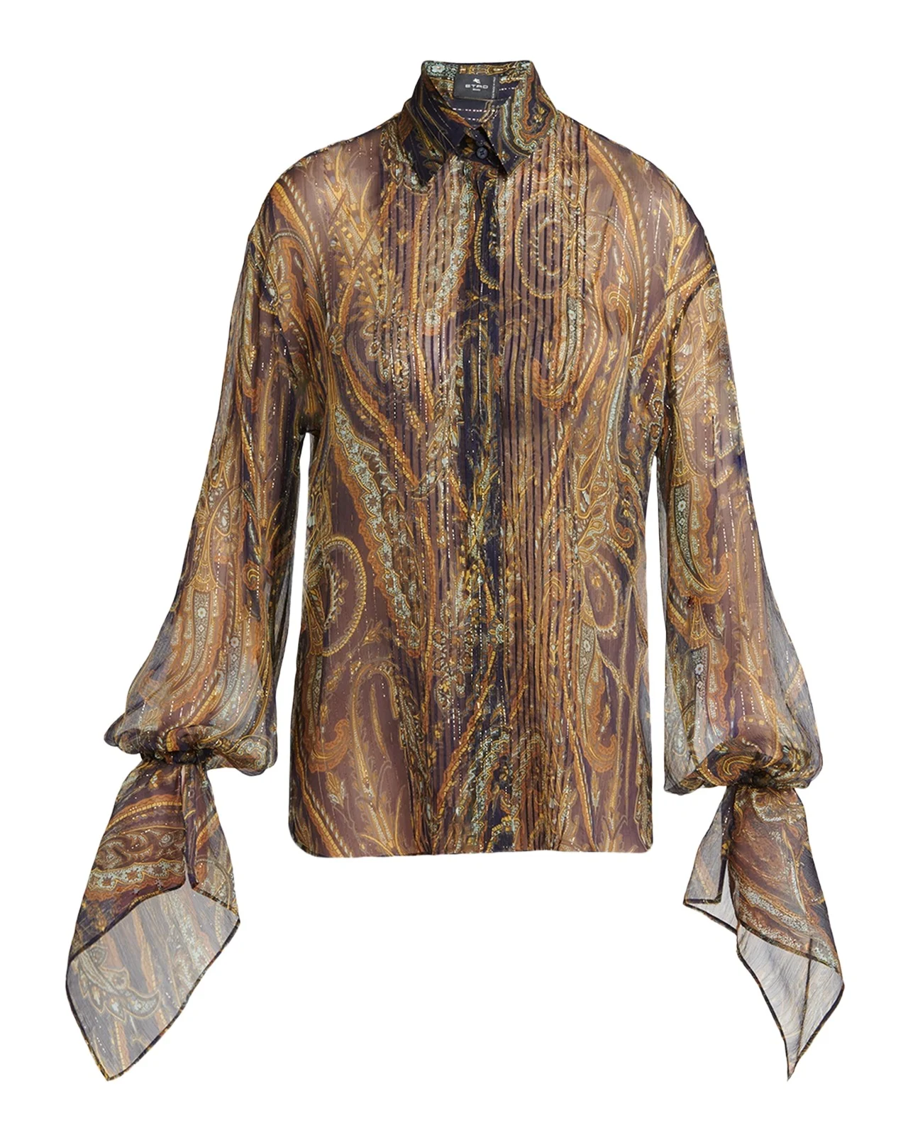 Paisley Semi-Sheer Silk Long-Sleeve Blouse Paisley Semi-Sheer Silk Long-Sleeve Blouse