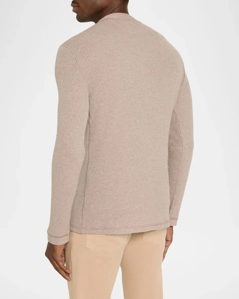 Brunello Cucinelli Men's Cashmere and Cotton Waffle-Knit Long-Sleeve Henley T-Shirt | Thumbnail 3 Brunello Cucinelli Men's Cashmere and Cotton Waffle-Knit Long-Sleeve Henley T-Shirt | Thumbnail 3