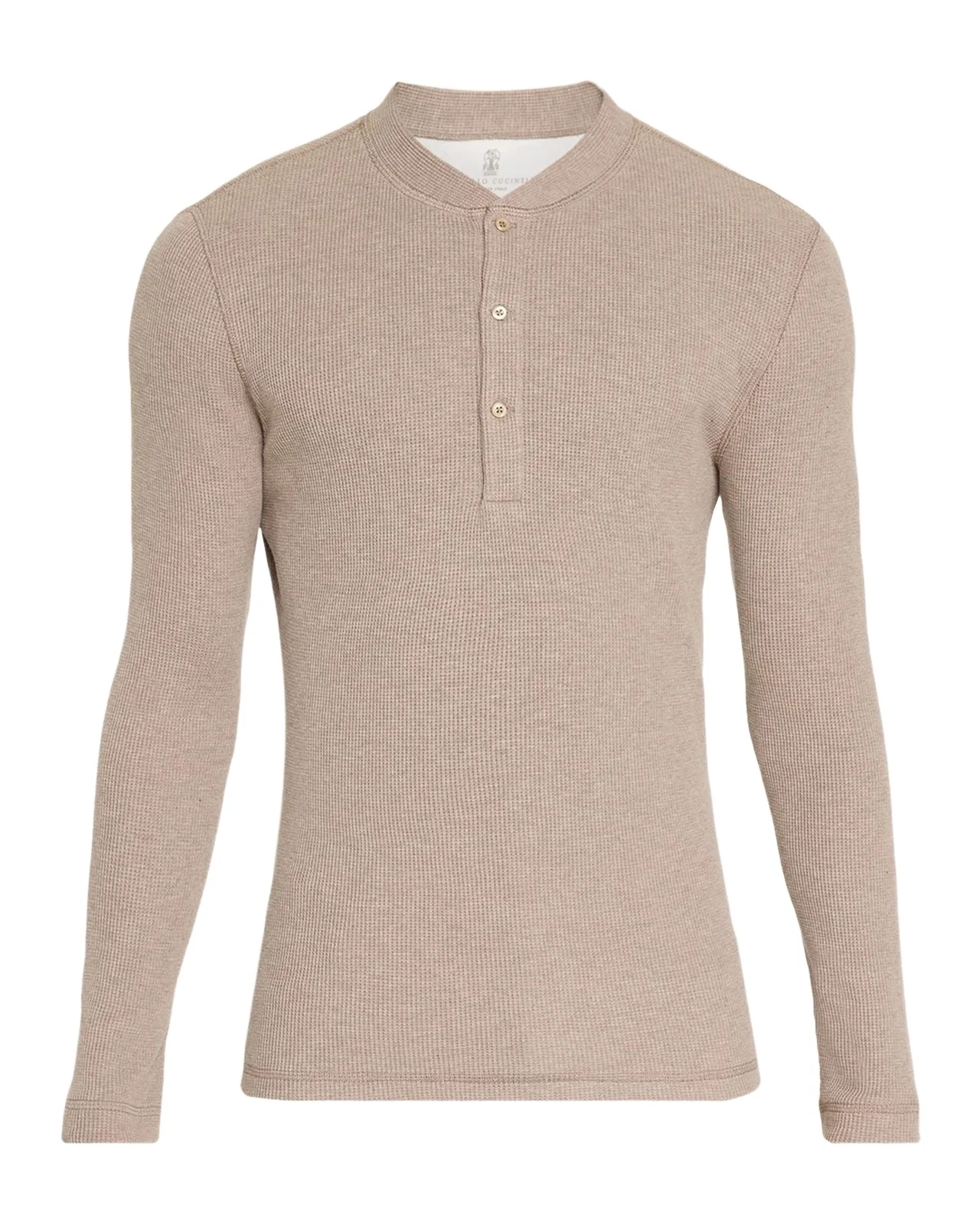 Brunello Cucinelli Men's Cashmere and Cotton Waffle-Knit Long-Sleeve Henley T-Shirt