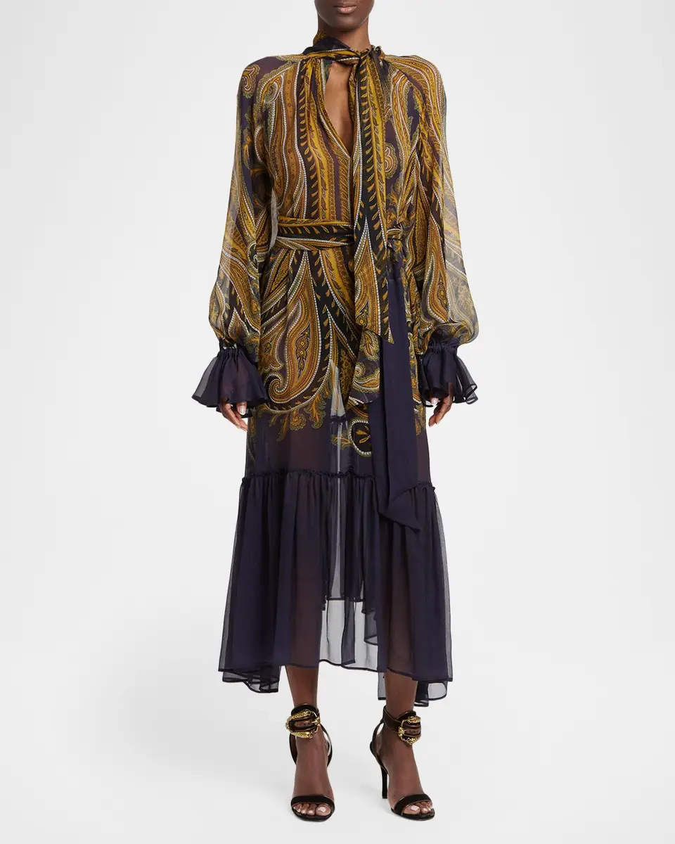 Etro Paisley Silk Neck-Scarf Long-Sleeve Ruffle Midi Dress | Thumbnail 2 Etro Paisley Silk Neck-Scarf Long-Sleeve Ruffle Midi Dress | Thumbnail 2