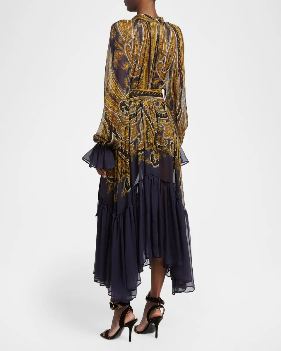 Etro Paisley Silk Neck-Scarf Long-Sleeve Ruffle Midi Dress | Thumbnail 3 Etro Paisley Silk Neck-Scarf Long-Sleeve Ruffle Midi Dress | Thumbnail 3