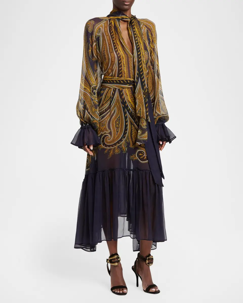 Etro Paisley Silk Neck-Scarf Long-Sleeve Ruffle Midi Dress | Thumbnail 4 Etro Paisley Silk Neck-Scarf Long-Sleeve Ruffle Midi Dress | Thumbnail 4