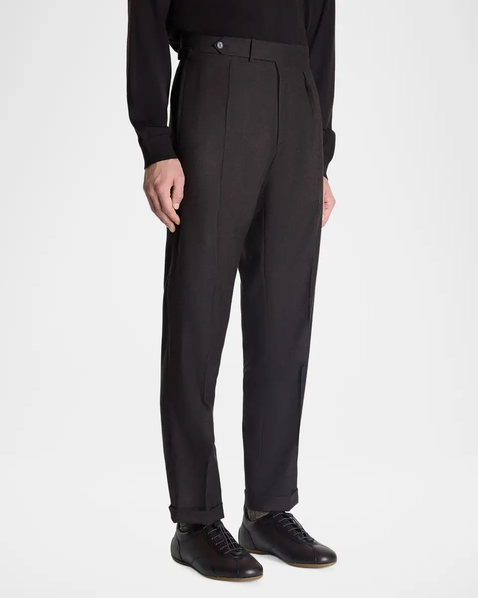 dunhill Men's Wool Flannel Single-Pleated Trousers | Thumbnail 2