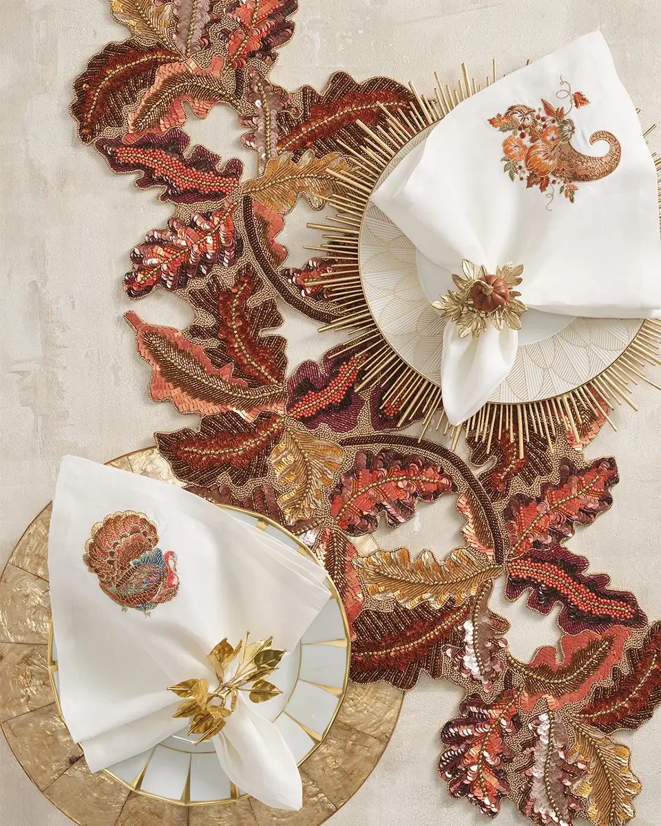 Kim Seybert Autumn Leaves Embellished Table Runner | Thumbnail 2