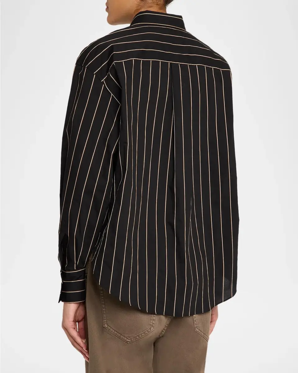 Brunello Cucinelli Triple Stripe Techno Cotton Long-Sleeve Button-Up Blouse | Thumbnail 3