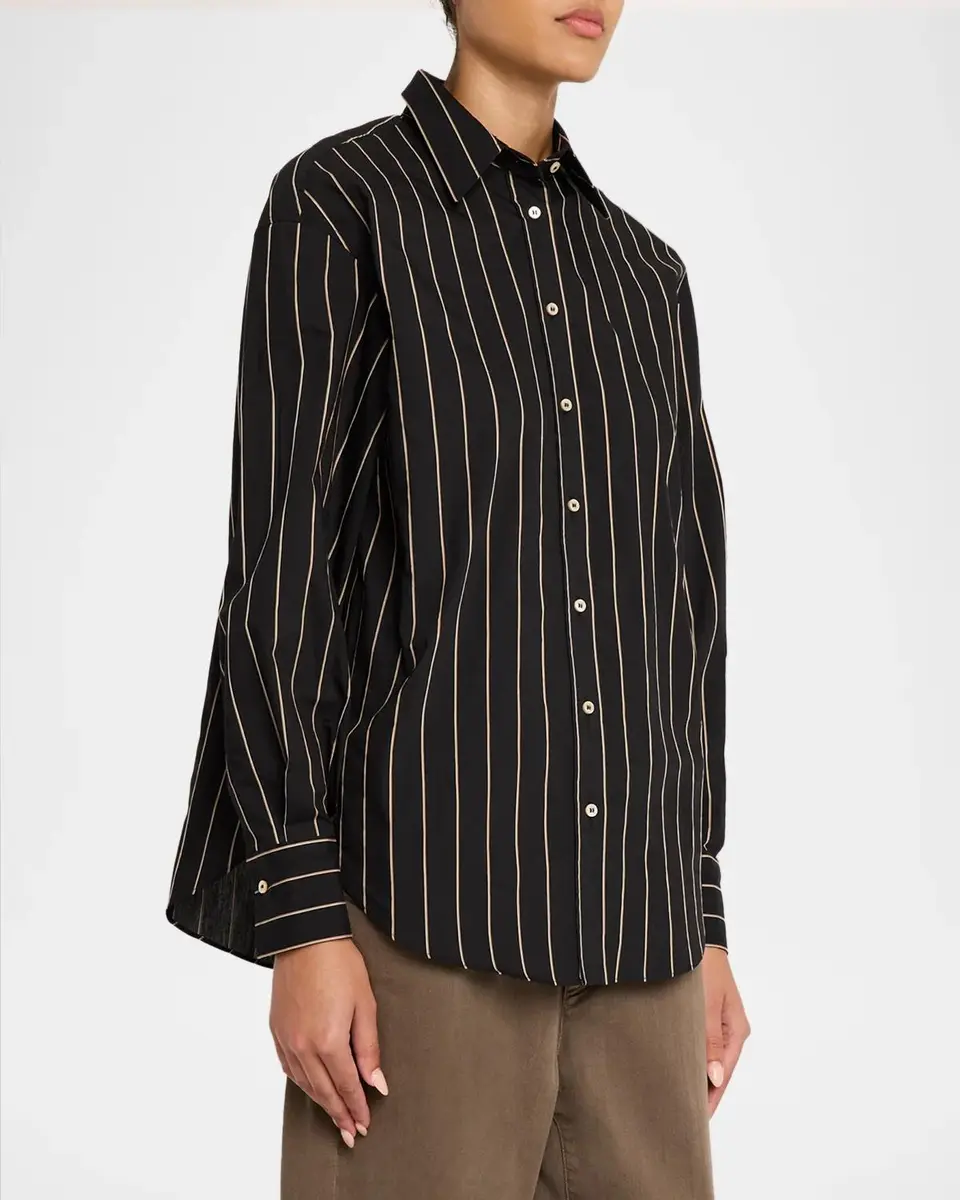 Brunello Cucinelli Triple Stripe Techno Cotton Long-Sleeve Button-Up Blouse | Thumbnail 4