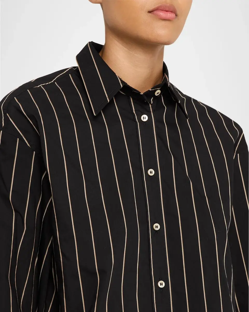 Brunello Cucinelli Triple Stripe Techno Cotton Long-Sleeve Button-Up Blouse | Thumbnail 5