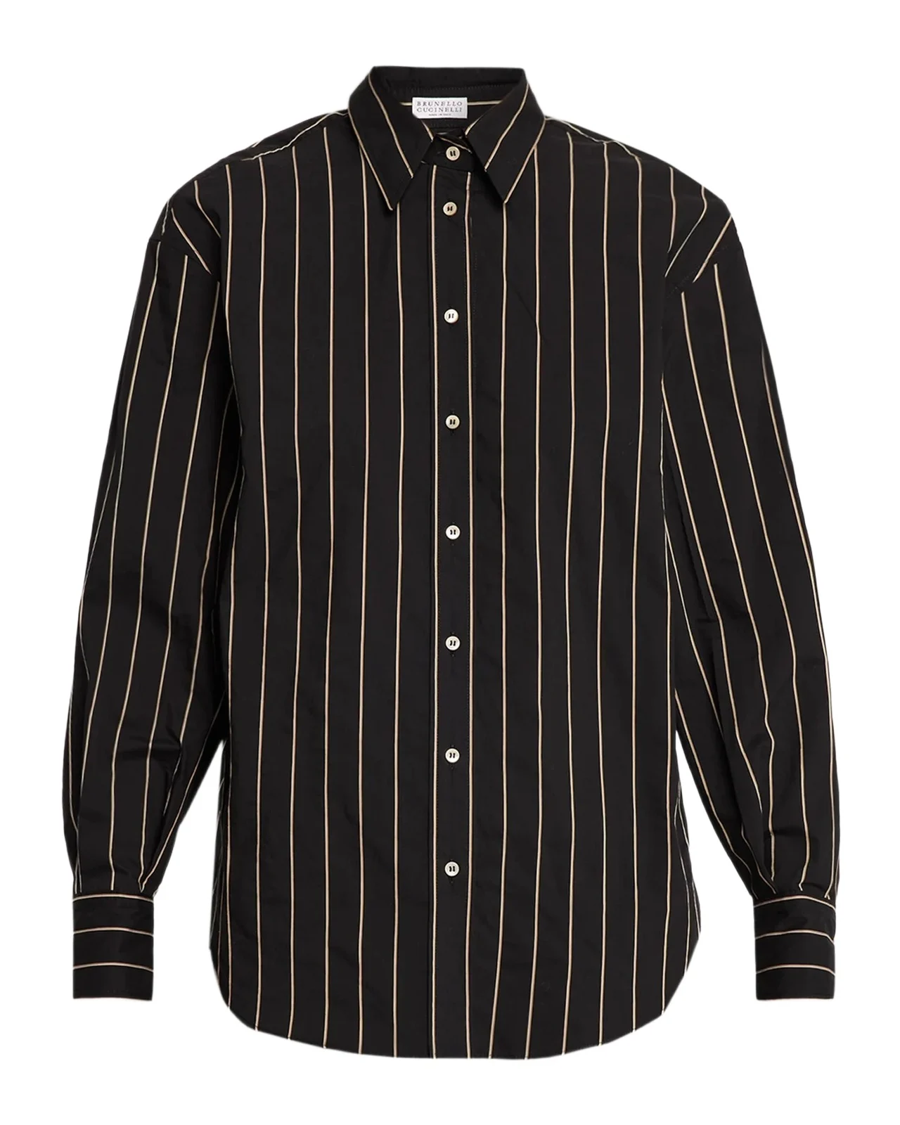 Triple Stripe Techno Cotton Long-Sleeve Button-Up Blouse Triple Stripe Techno Cotton Long-Sleeve Button-Up Blouse