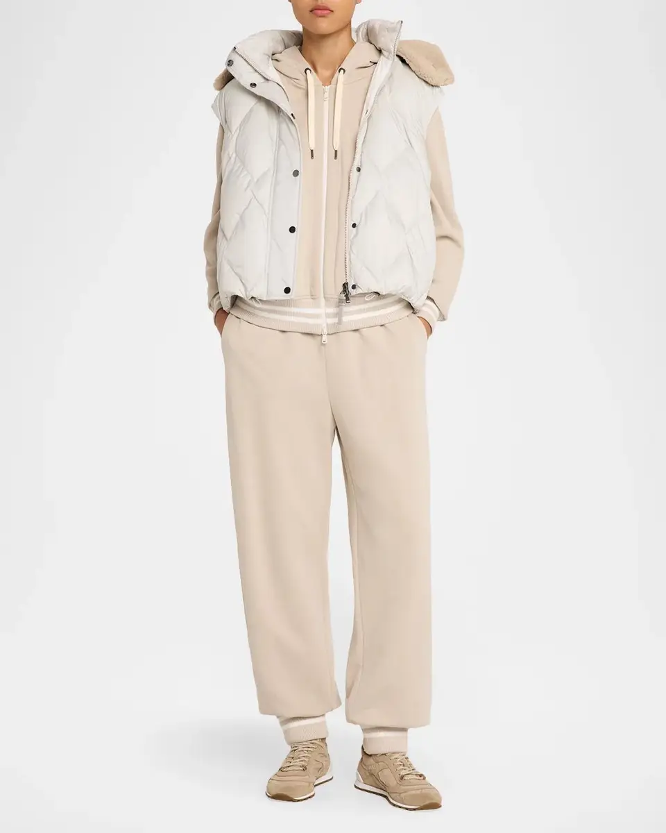 Brunello Cucinelli Superlight Matte Nylon Vest With Detachable Lamb Shearling Hood | Thumbnail 2