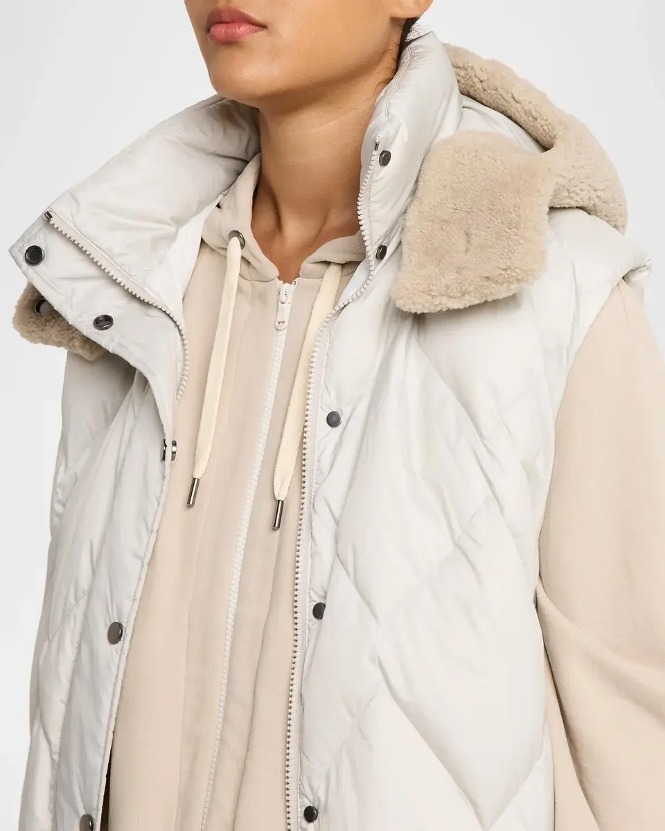 Brunello Cucinelli Superlight Matte Nylon Vest With Detachable Lamb Shearling Hood | Thumbnail 5