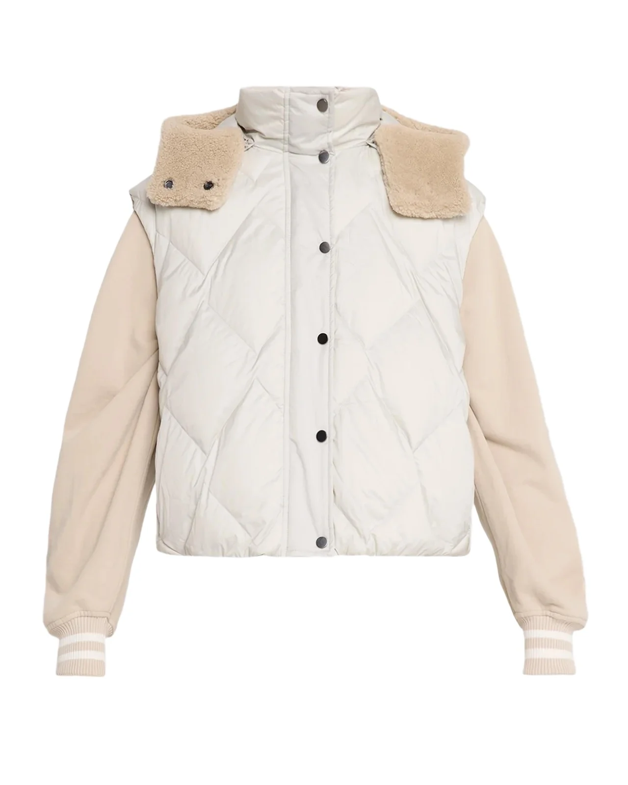 Brunello Cucinelli Superlight Matte Nylon Vest With Detachable Lamb Shearling Hood