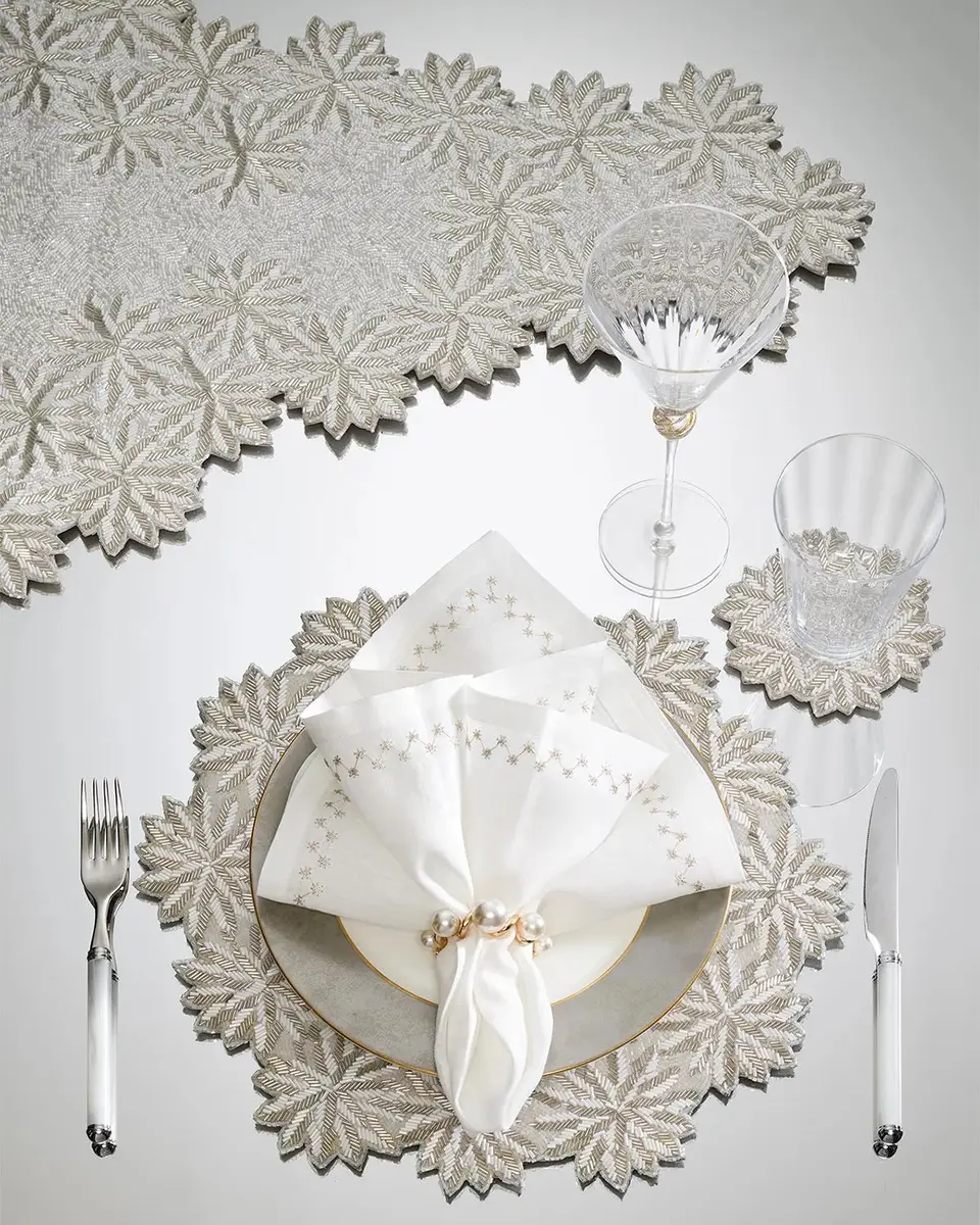Kim Seybert Winter Lace Beaded Table Runner, 21" x 44" | Thumbnail 2 Kim Seybert Winter Lace Beaded Table Runner, 21" x 44" | Thumbnail 2
