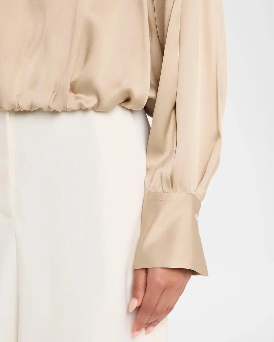 Brunello Cucinelli Fluid Silk Satin Long-Sleeve Bubble Blouse | Thumbnail 5 Brunello Cucinelli Fluid Silk Satin Long-Sleeve Bubble Blouse | Thumbnail 5