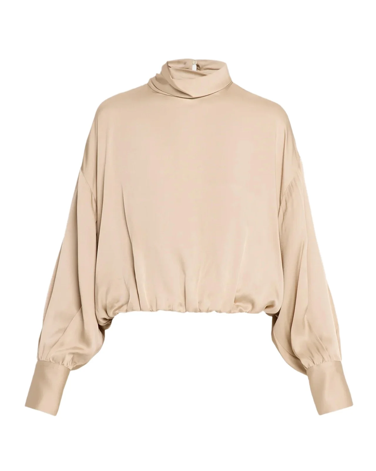 Fluid Silk Satin Long-Sleeve Bubble Blouse Fluid Silk Satin Long-Sleeve Bubble Blouse