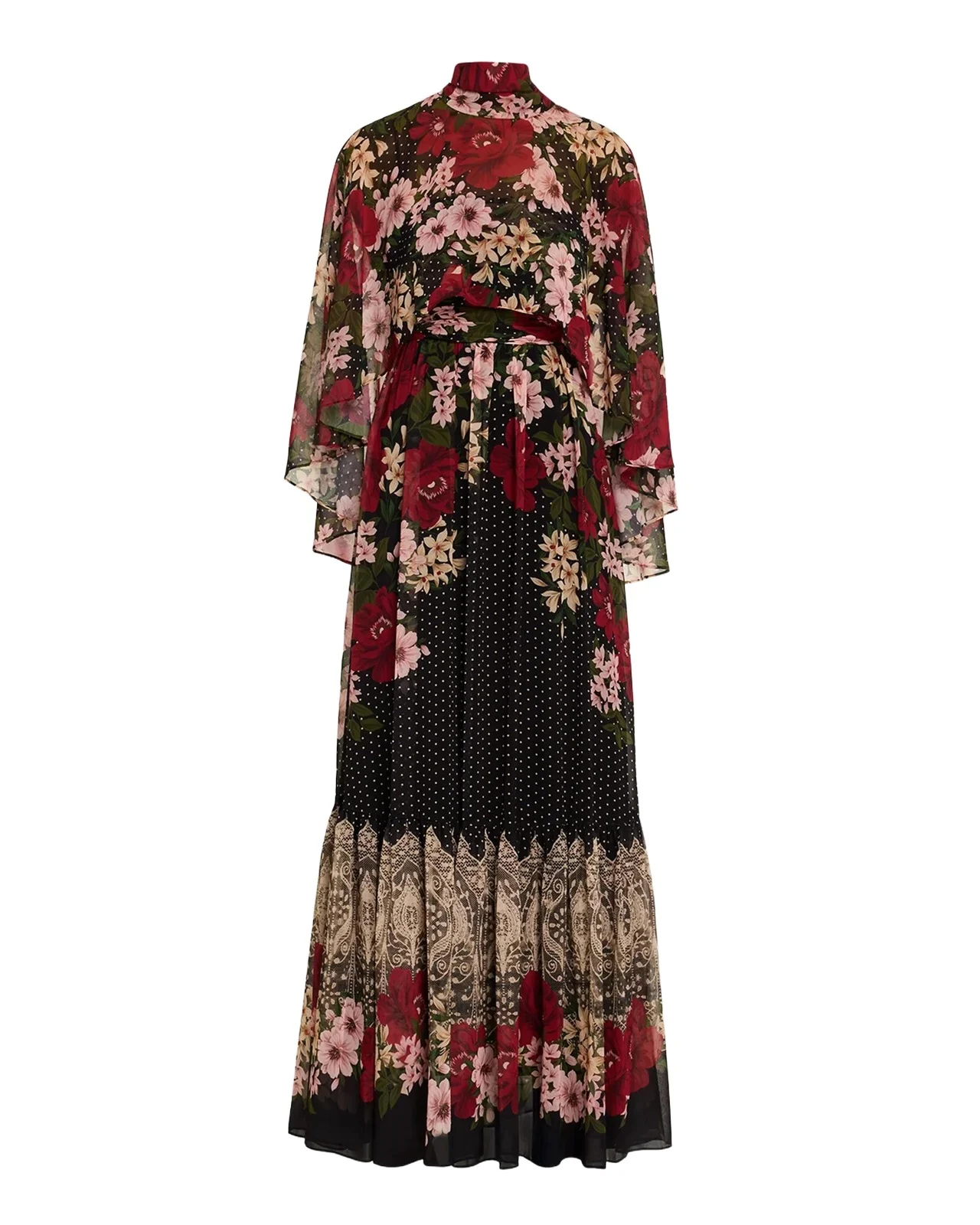 Ungaro Sybil Floral Polka Dot Draped Maxi Dress