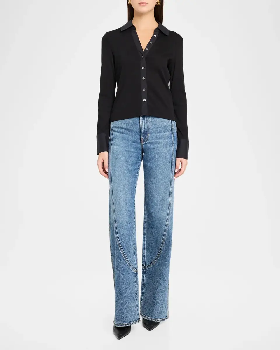 Veronica Beard Scottie Long-Sleeve Mixed Media Top | Thumbnail 2