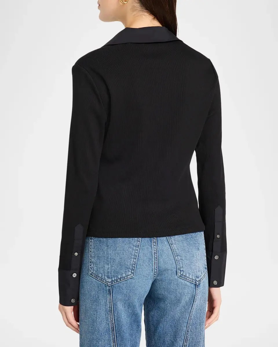 Veronica Beard Scottie Long-Sleeve Mixed Media Top | Thumbnail 3