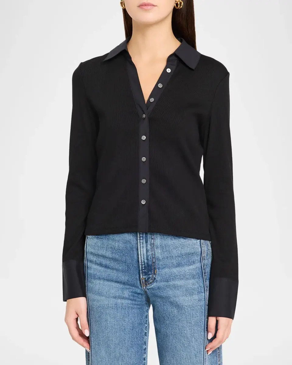 Veronica Beard Scottie Long-Sleeve Mixed Media Top | Thumbnail 4