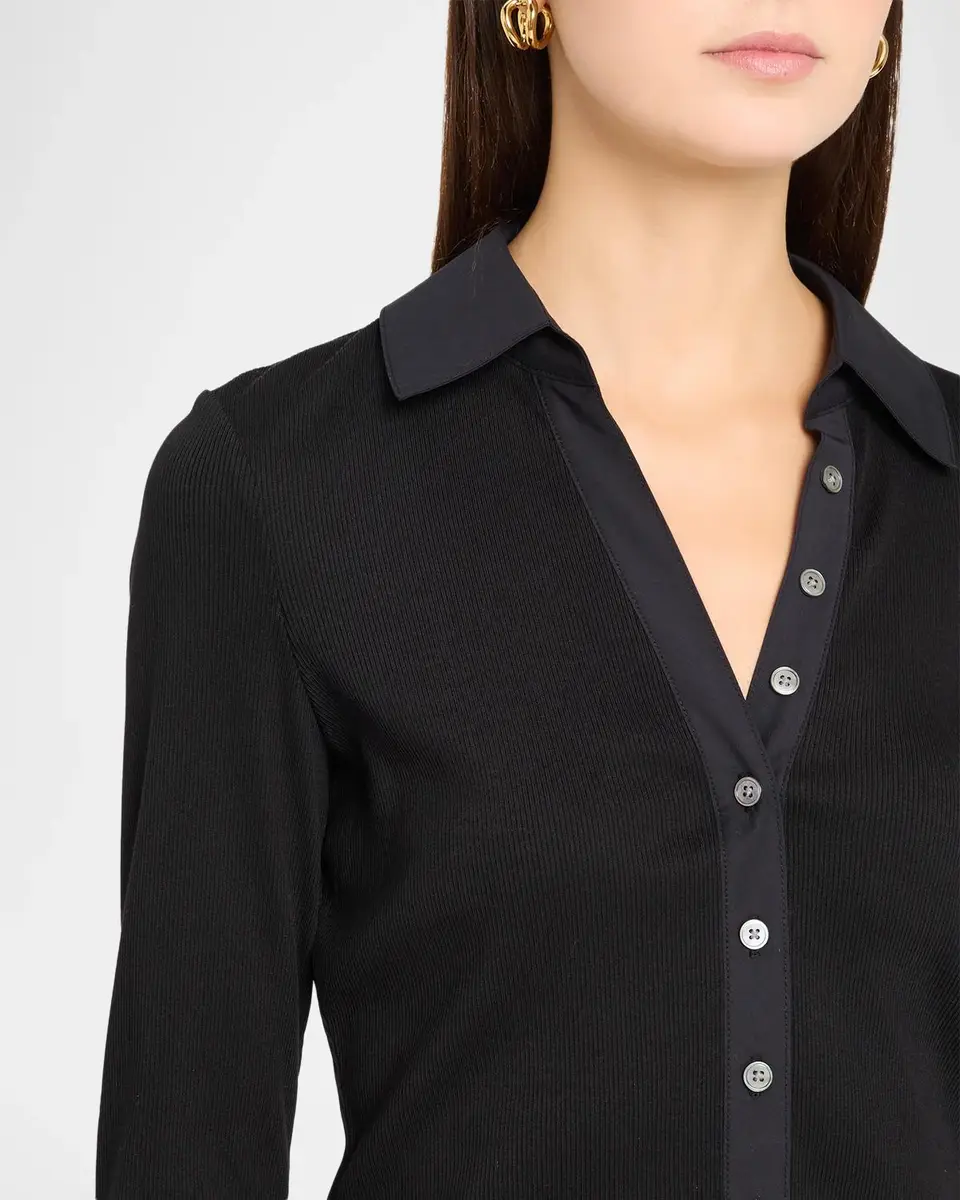 Veronica Beard Scottie Long-Sleeve Mixed Media Top | Thumbnail 5