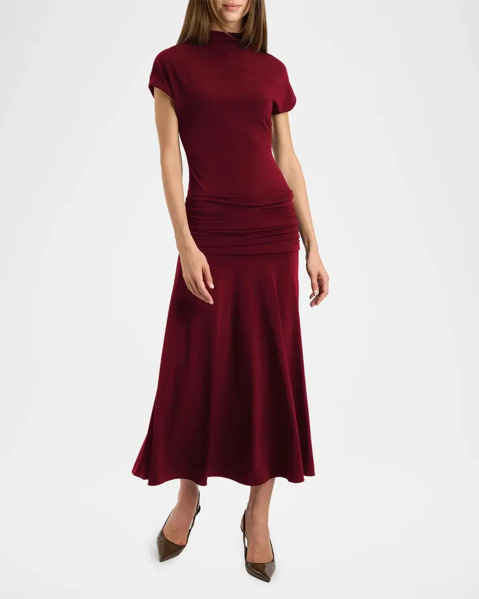 Santorelli Ruched Mock-Neck Midi Dress | Thumbnail 2