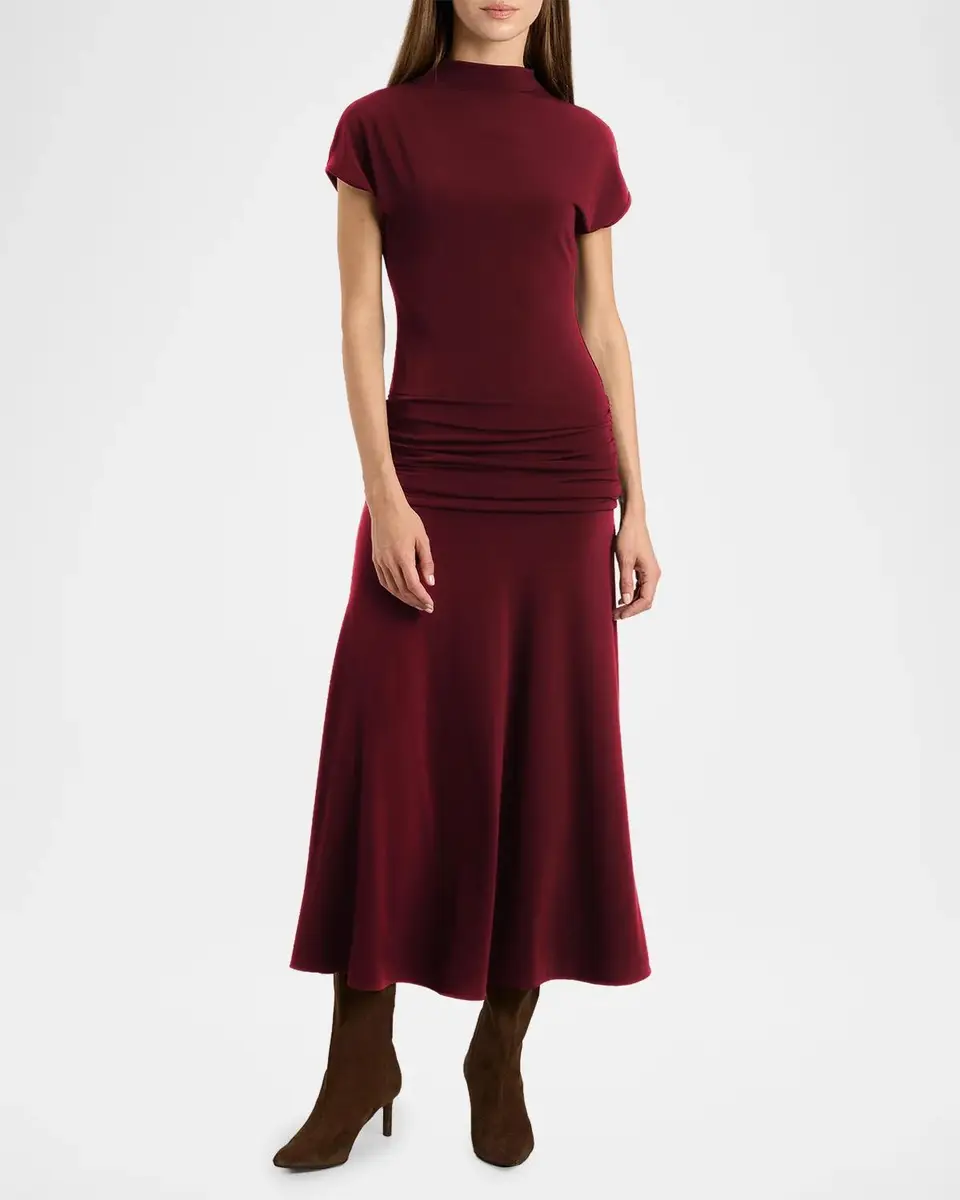 Santorelli Ruched Mock-Neck Midi Dress | Thumbnail 4