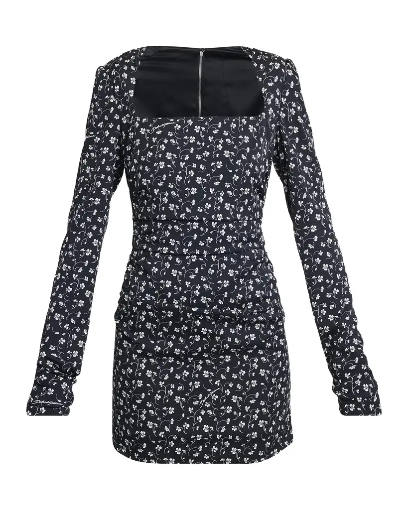 Dolce & Gabbana Floral-Print Silk Charmeuse Long-Sleeve Mini Dress