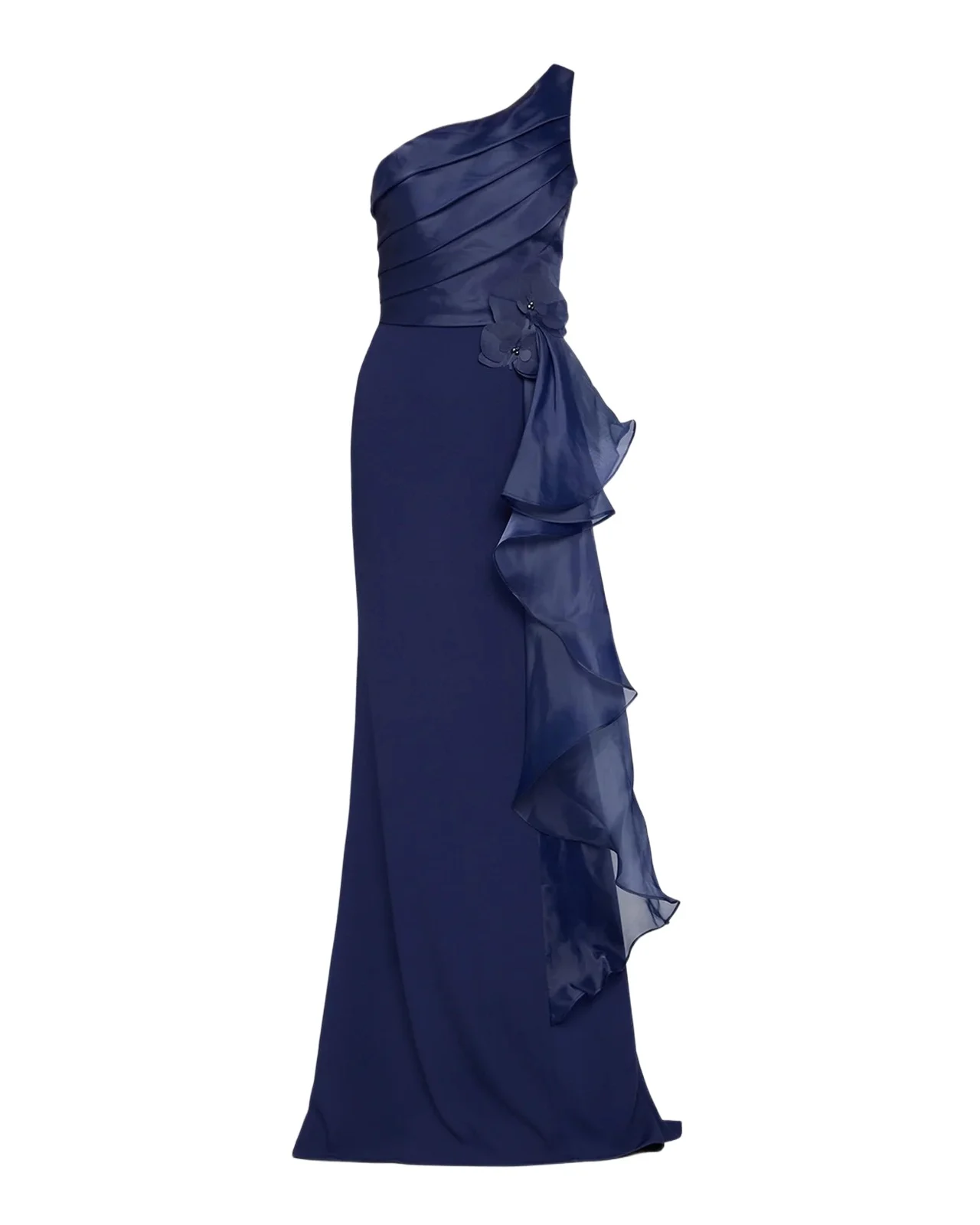 Rene Ruiz Collection Draped One-Shoulder Trumpet Gown
