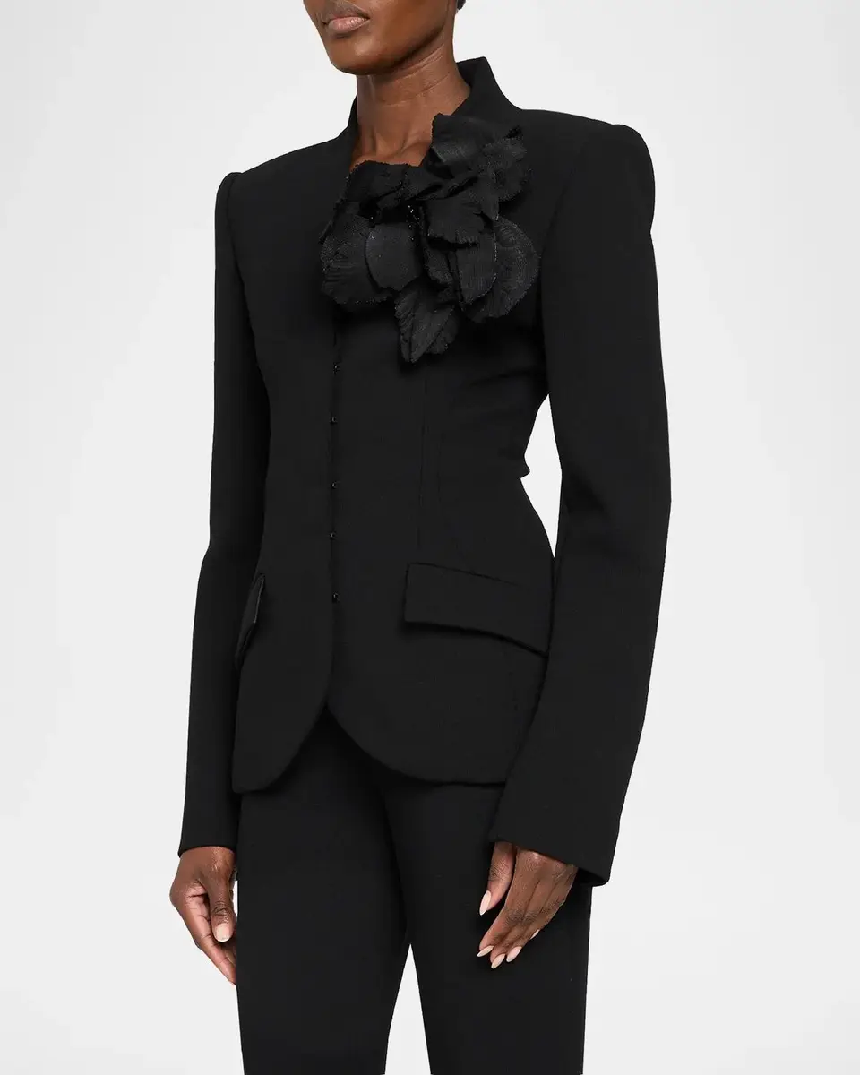 Sergio Hudson Collarless Slim Tailored Wool-Blend Jacket | Thumbnail 4 Sergio Hudson Collarless Slim Tailored Wool-Blend Jacket | Thumbnail 4