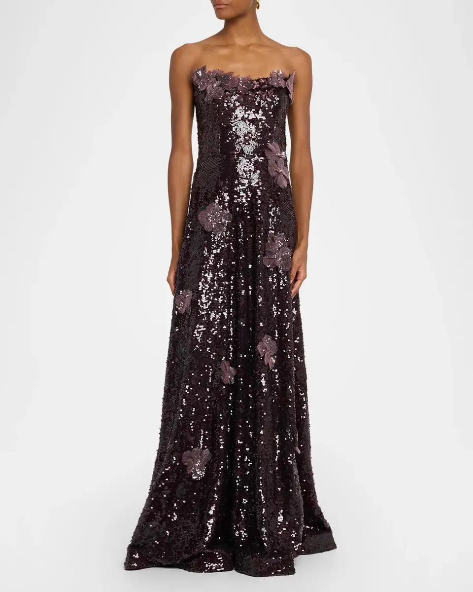 Rene Ruiz Collection Strapless Floral Applique Sequin Gown | Thumbnail 2