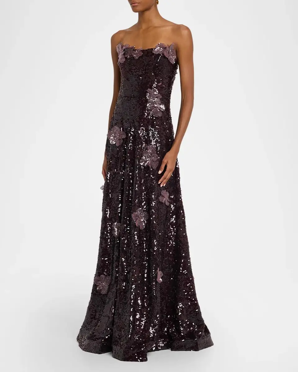 Rene Ruiz Collection Strapless Floral Applique Sequin Gown | Thumbnail 4